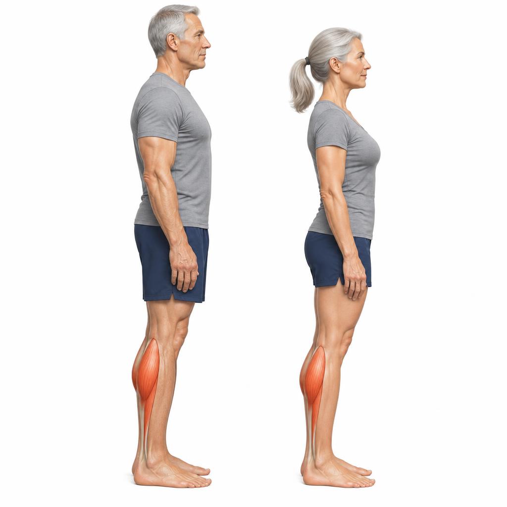 A man and a woman in their sixties standing with feet flat